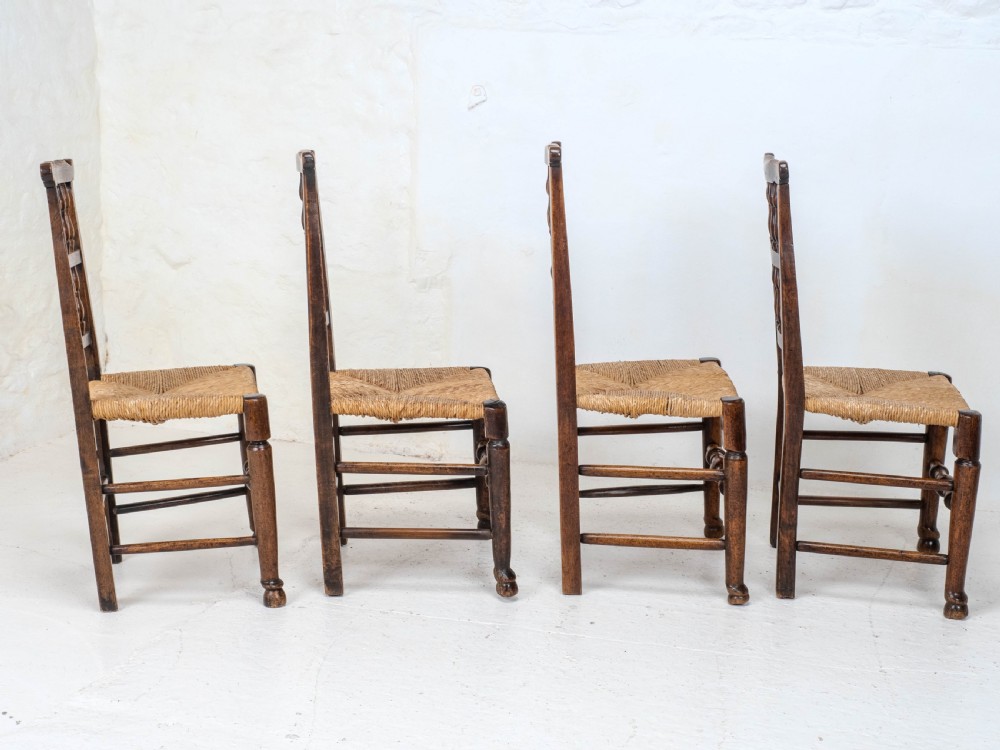 C19th Harlequin Set of 4 Lancashire Country Dining Chairs (Farmhouse Oak Elm Ash) View V