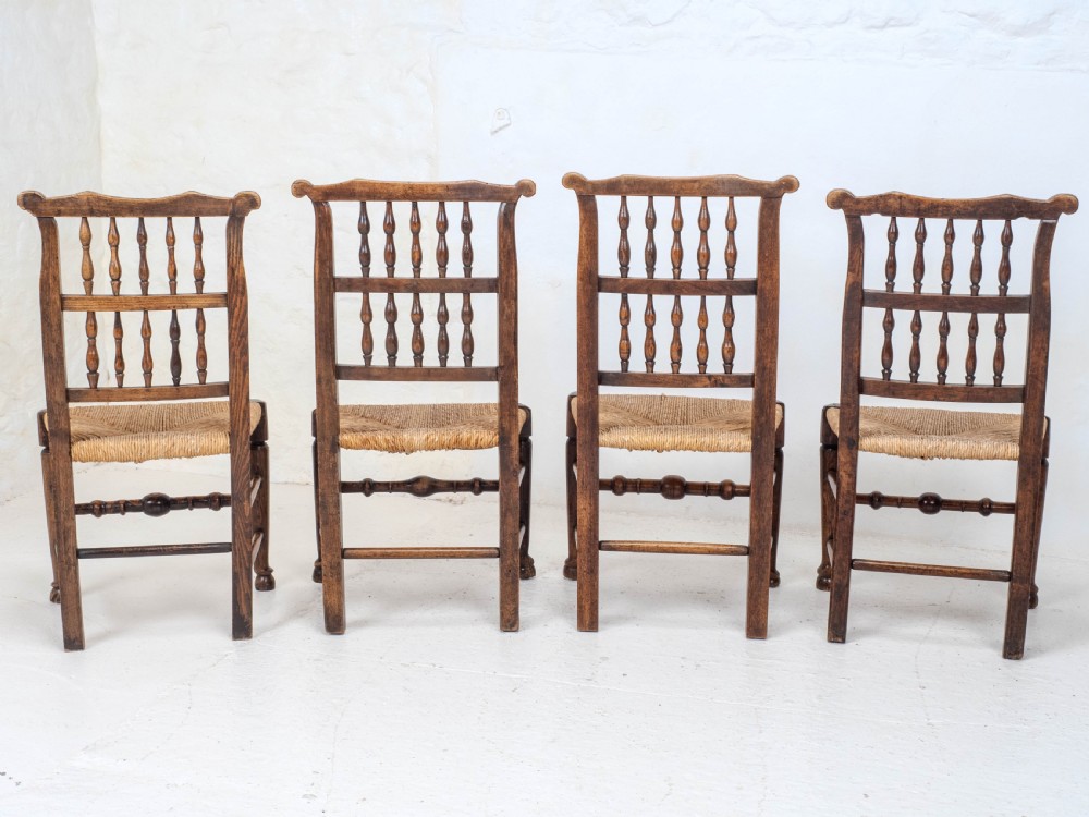 C19th Harlequin Set of 4 Lancashire Country Dining Chairs (Farmhouse Oak Elm Ash) View VI