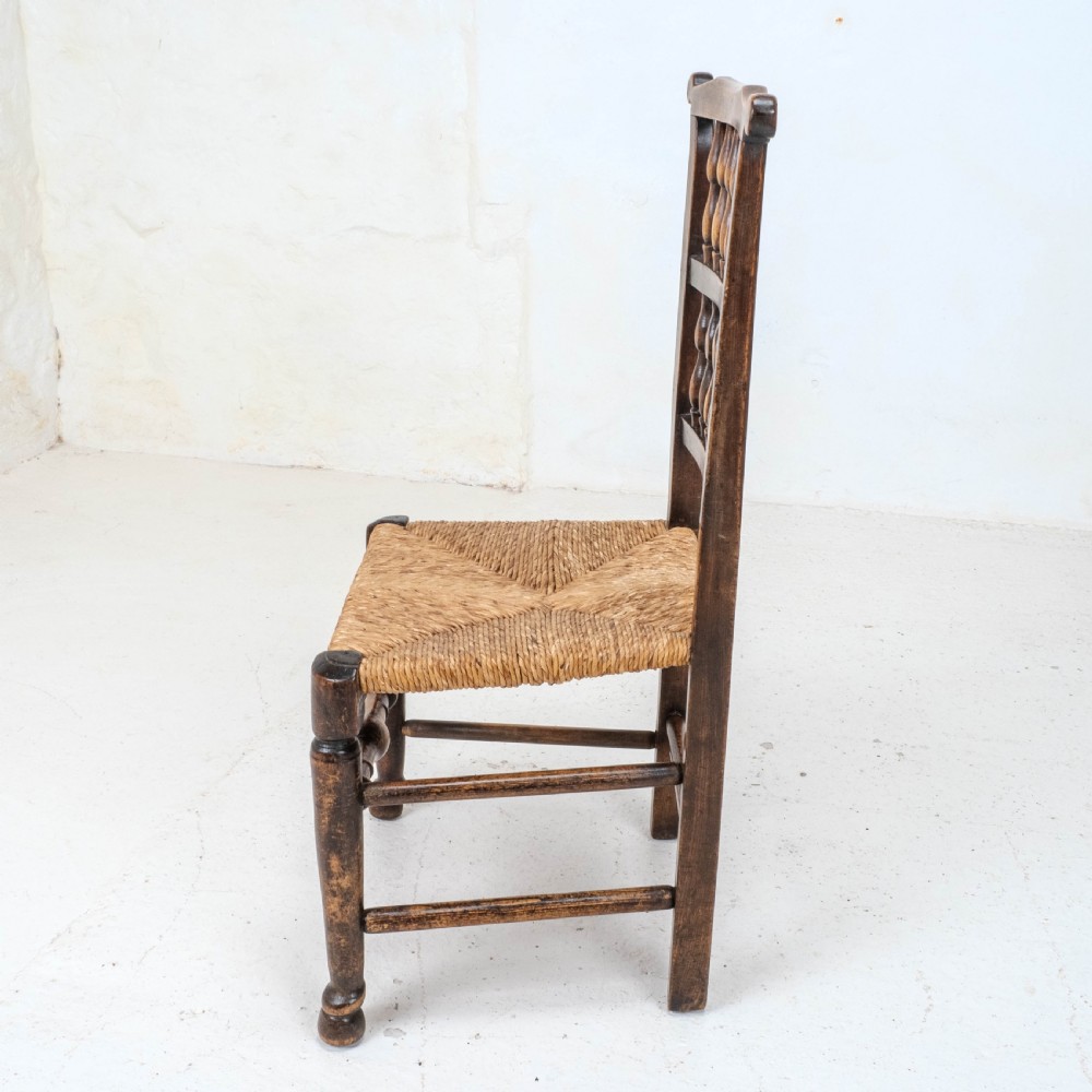 C19th Harlequin Set of 4 Lancashire Country Dining Chairs (Farmhouse Oak Elm Ash) View XII