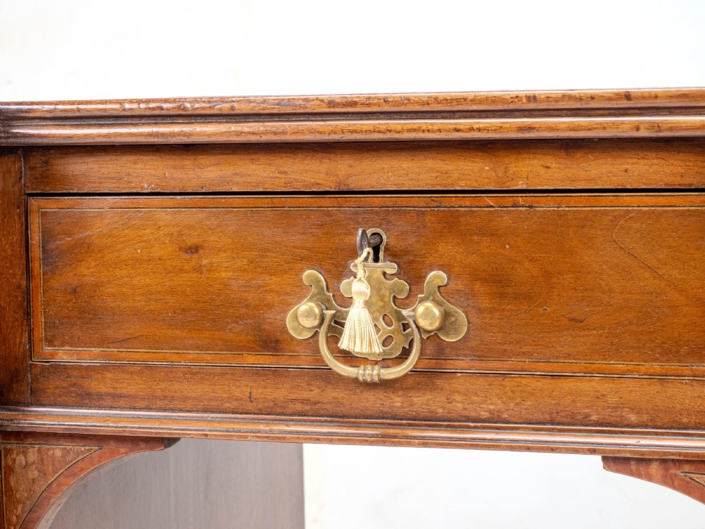 Edwardian Small Inverted Breakfront Mahogany Inlaid Leather Writing Desk C1905 View VIII