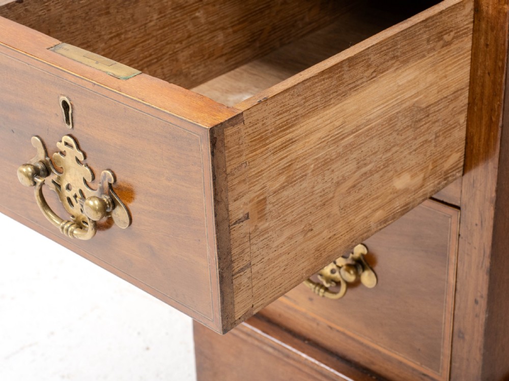 Edwardian Small Inverted Breakfront Mahogany Inlaid Leather Writing Desk C1905 View IX