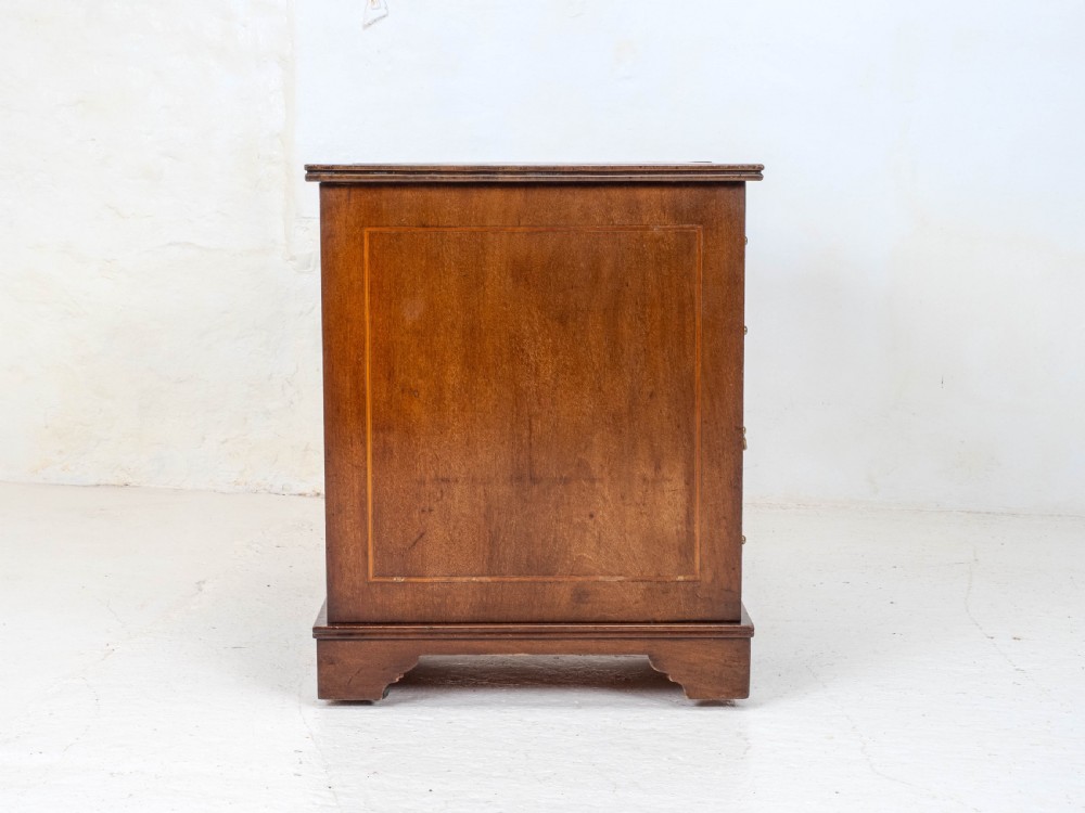 Edwardian Small Inverted Breakfront Mahogany Inlaid Leather Writing Desk C1905 View XIII