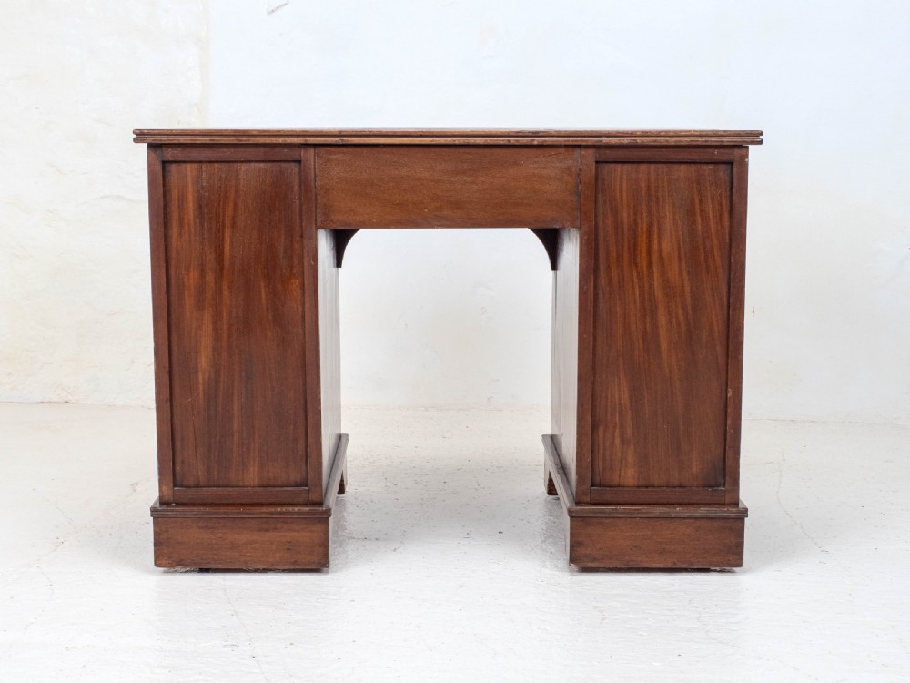 Edwardian Small Inverted Breakfront Mahogany Inlaid Leather Writing Desk C1905 View XIV