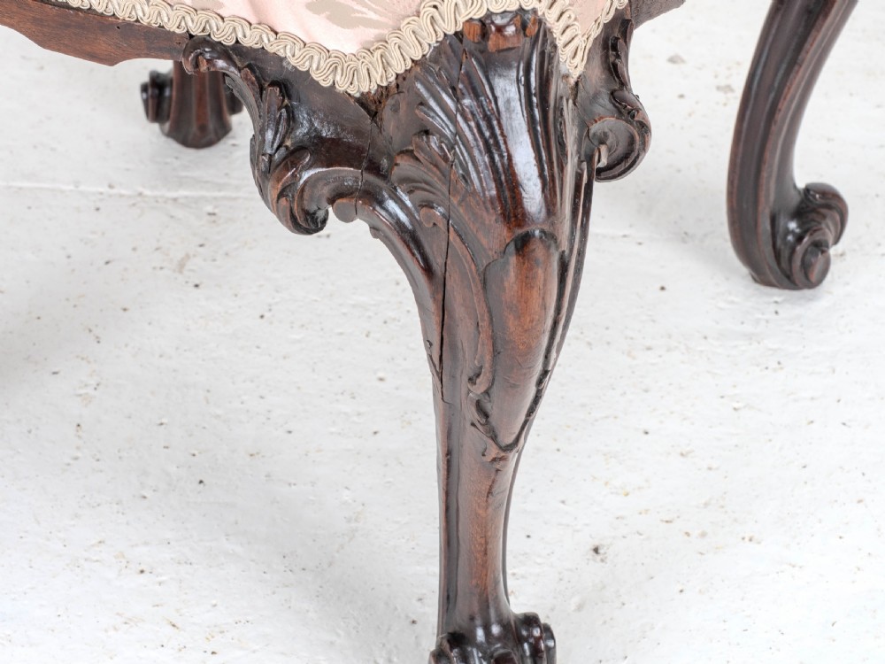 George III C18th Chippendale Carved Mahogany Dressing Stool (Georgian) View XI
