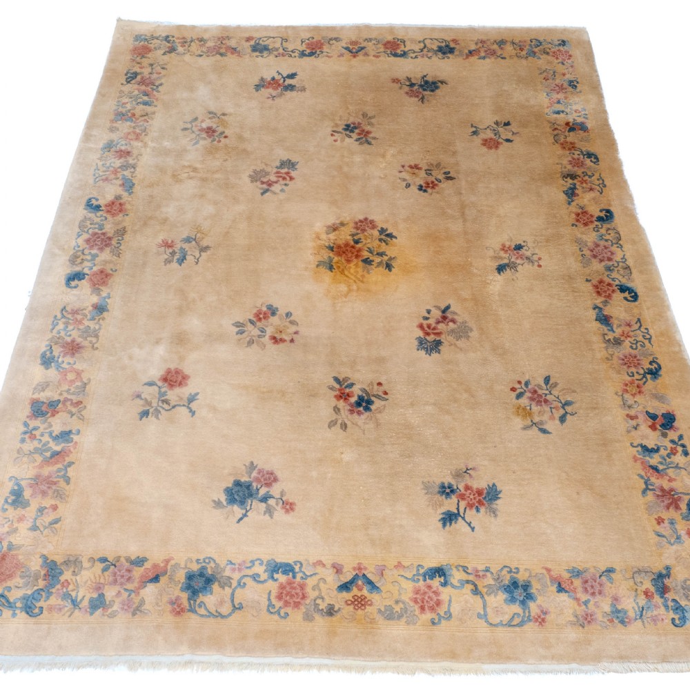Chinese Art Deco Carved Cream Carpet C1930 11'7