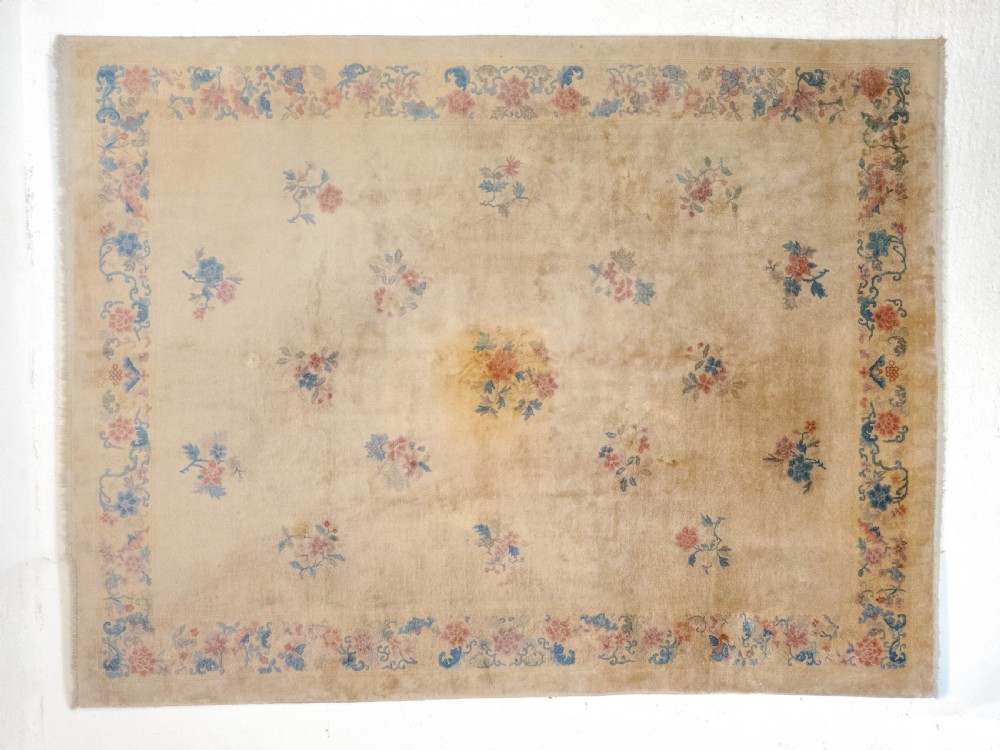 Chinese Art Deco Carved Cream Carpet C1930 11'7