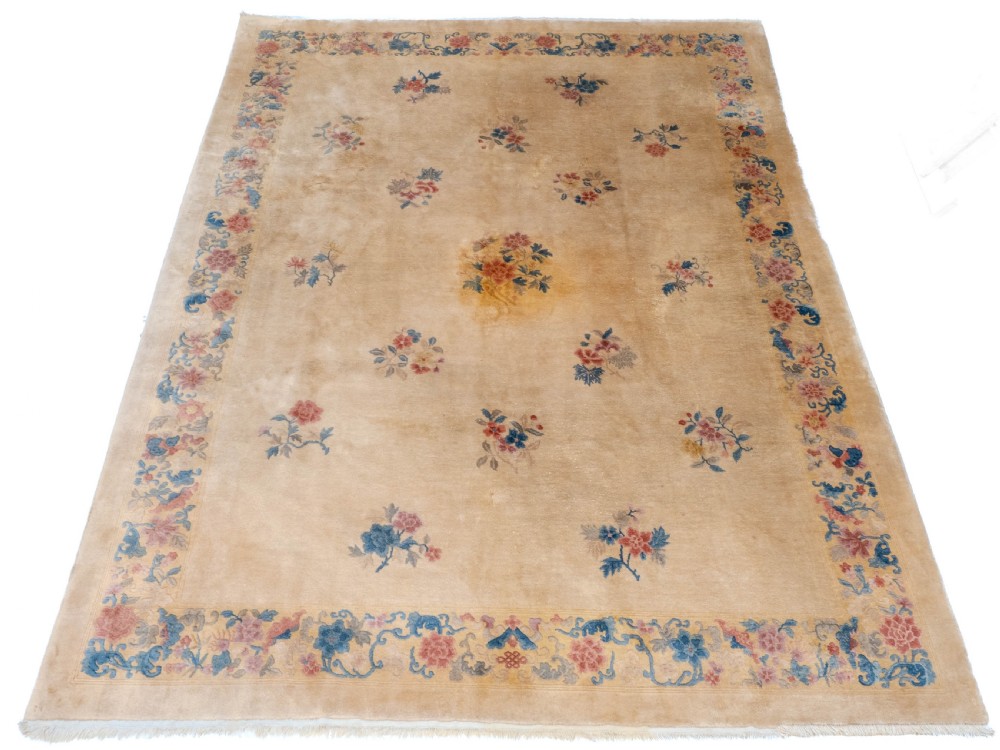 Chinese Art Deco Carved Cream Carpet C1930 11'7