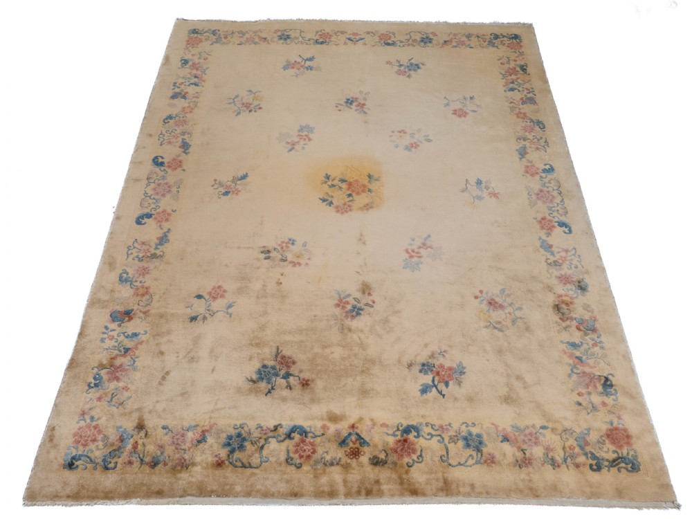 Chinese Art Deco Carved Cream Carpet C1930 11'7