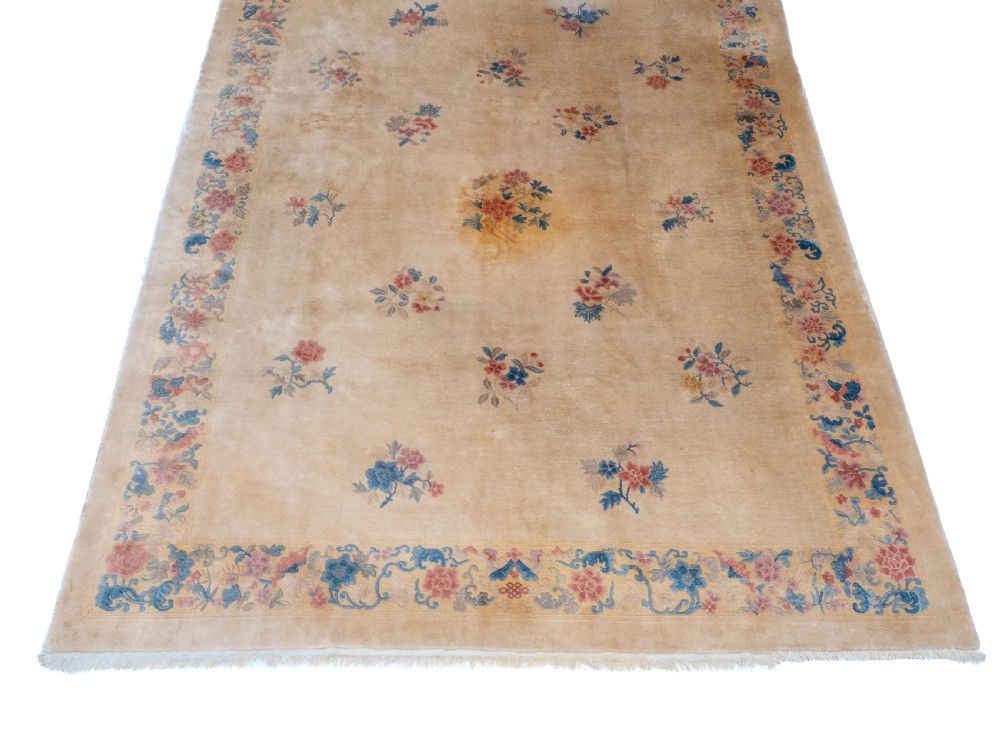 Chinese Art Deco Carved Cream Carpet C1930 11'7