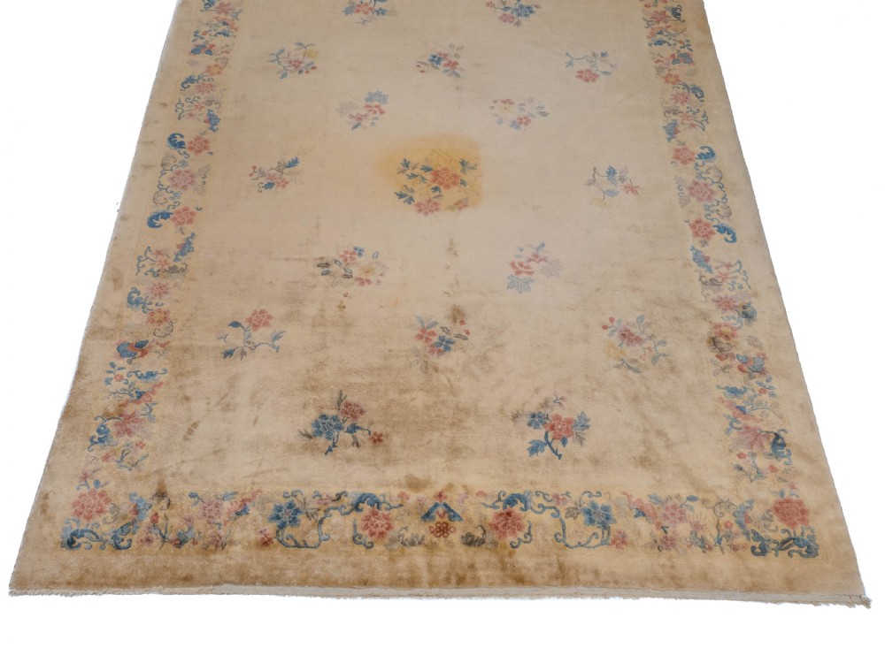 Chinese Art Deco Carved Cream Carpet C1930 11'7