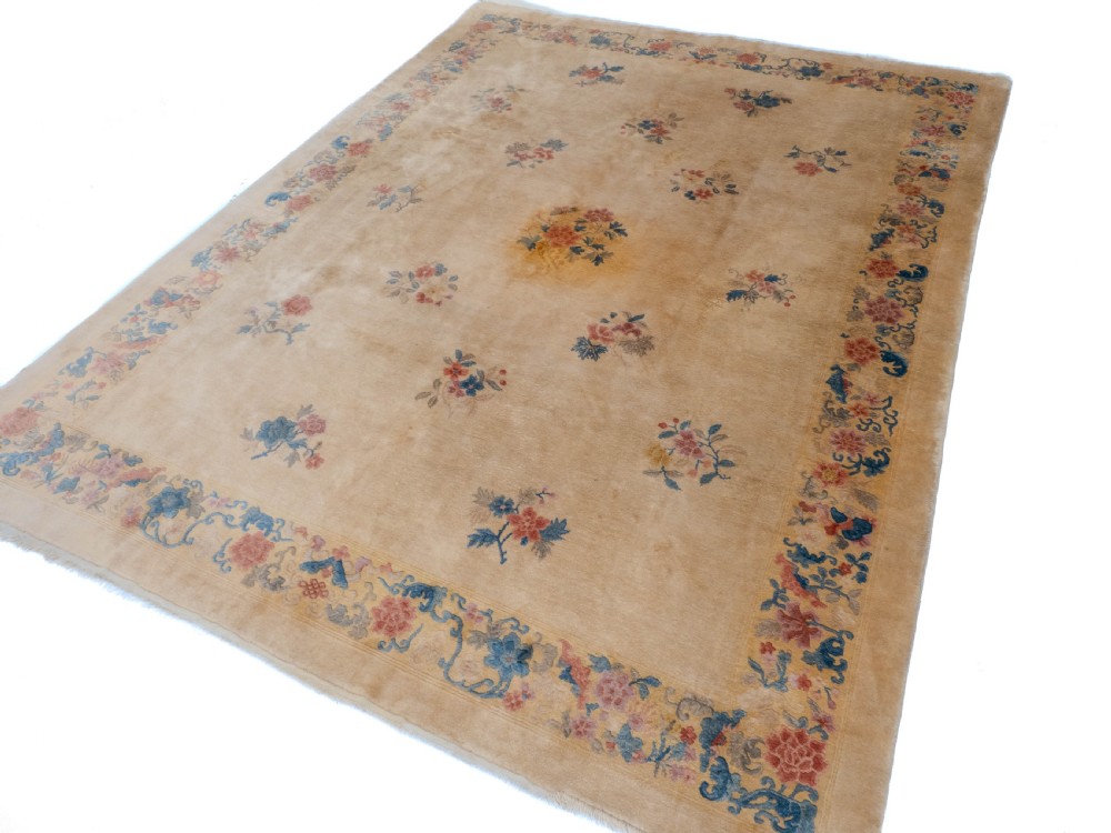 Chinese Art Deco Carved Cream Carpet C1930 11'7