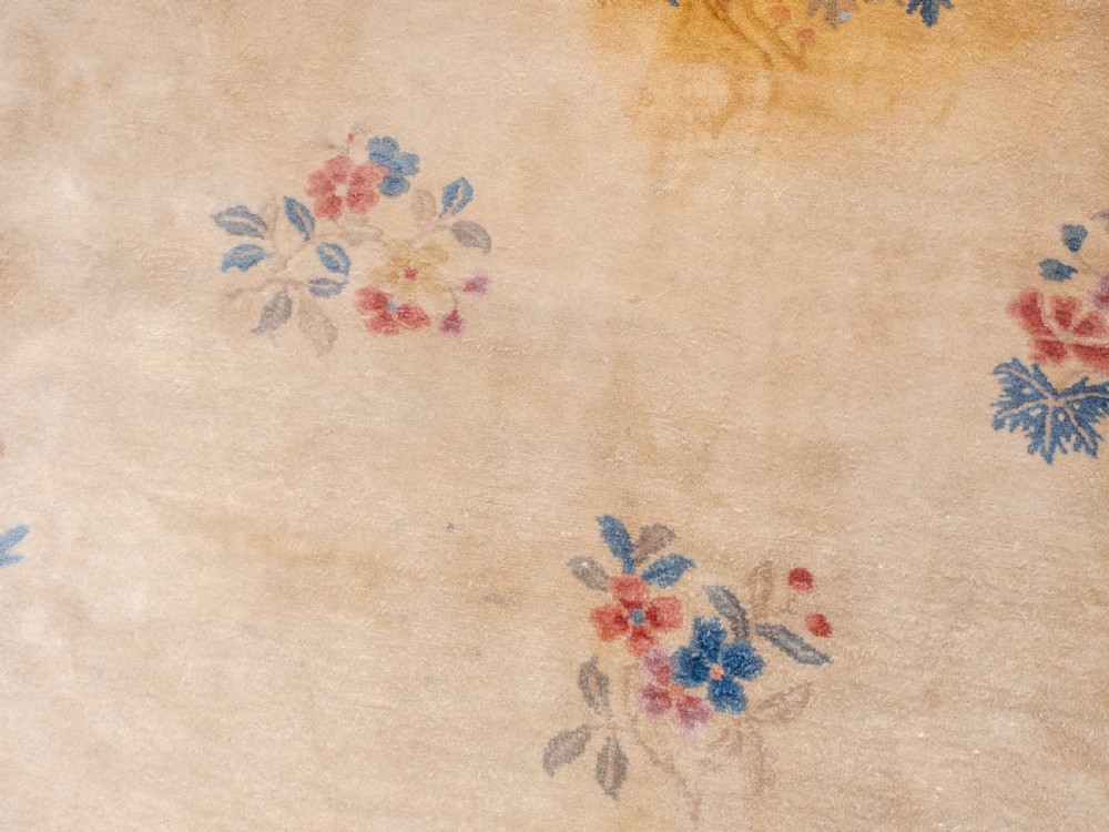 Chinese Art Deco Carved Cream Carpet C1930 11'7