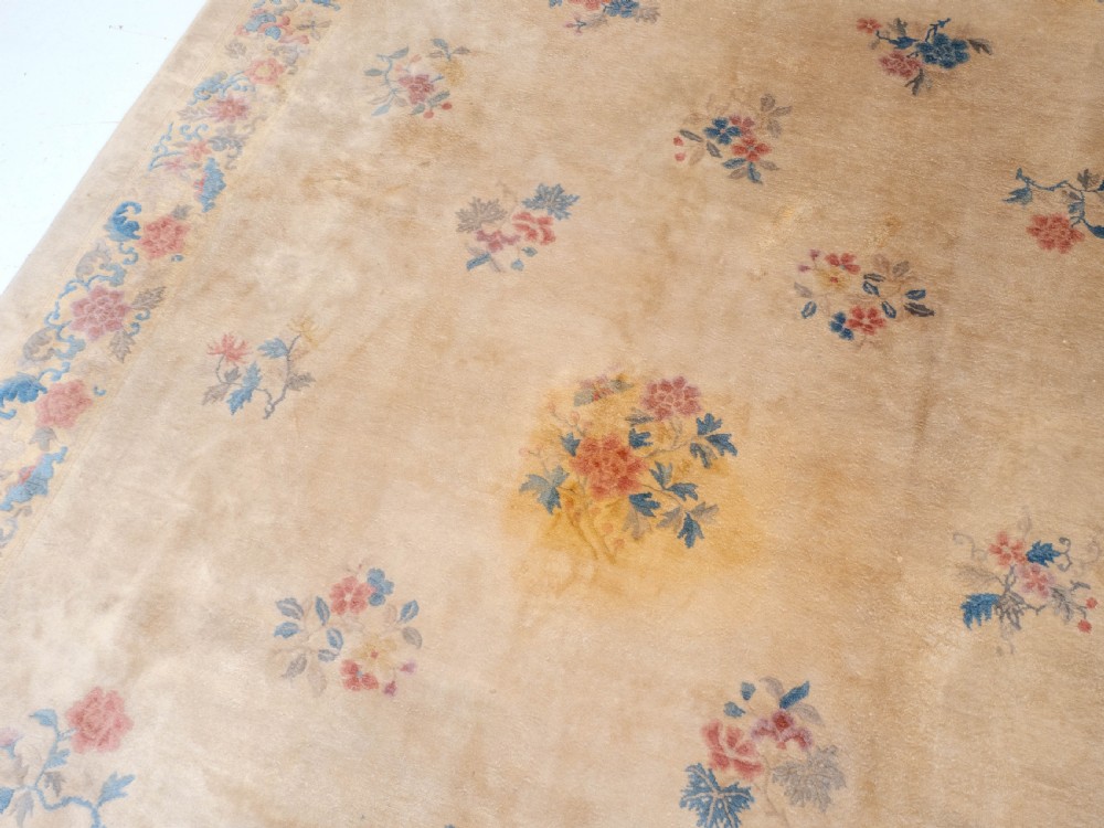 Chinese Art Deco Carved Cream Carpet C1930 11'7