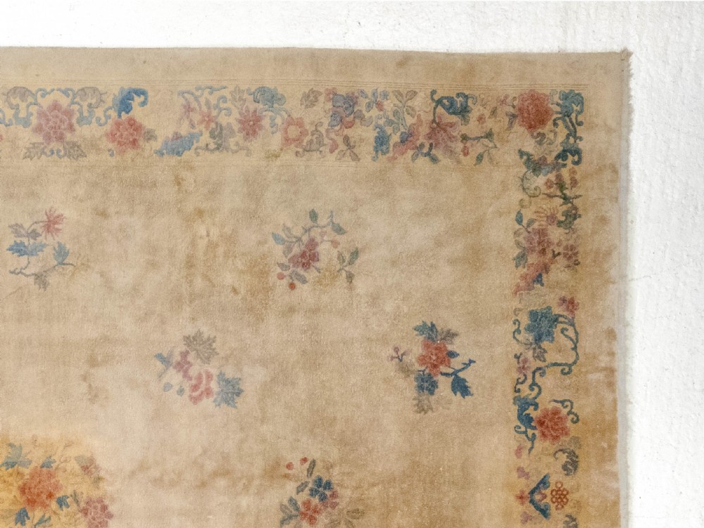 Chinese Art Deco Carved Cream Carpet C1930 11'7