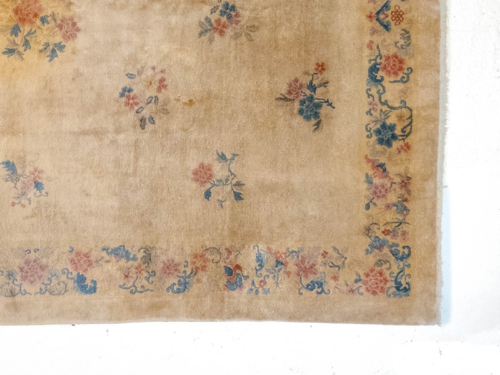 Chinese Art Deco Carved Cream Carpet C1930 11'7