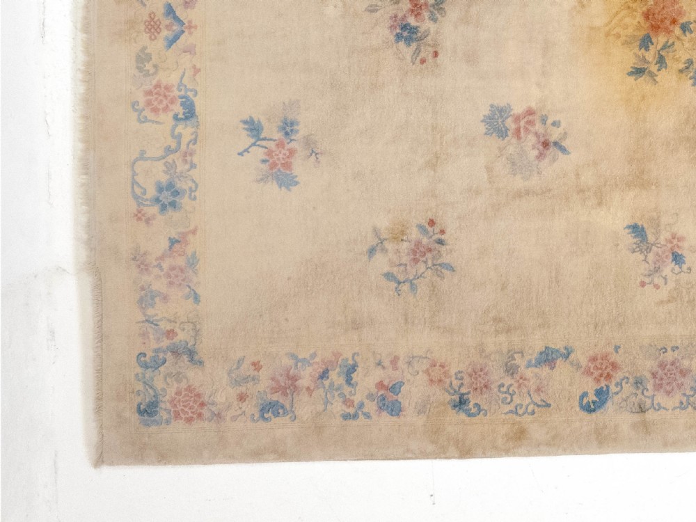 Chinese Art Deco Carved Cream Carpet C1930 11'7