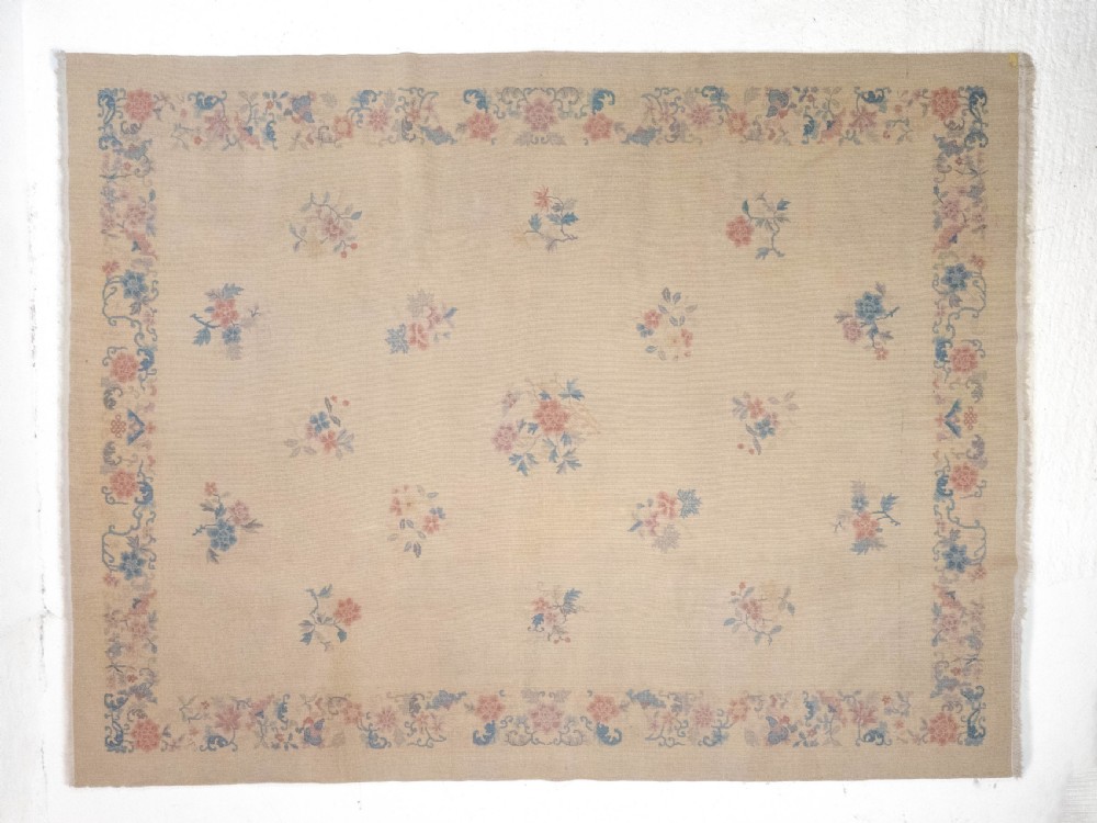 Chinese Art Deco Carved Cream Carpet C1930 11'7