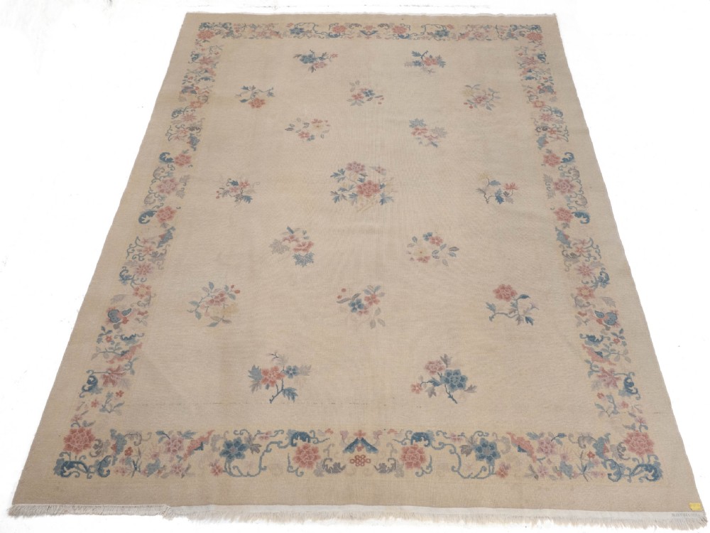 Chinese Art Deco Carved Cream Carpet C1930 11'7