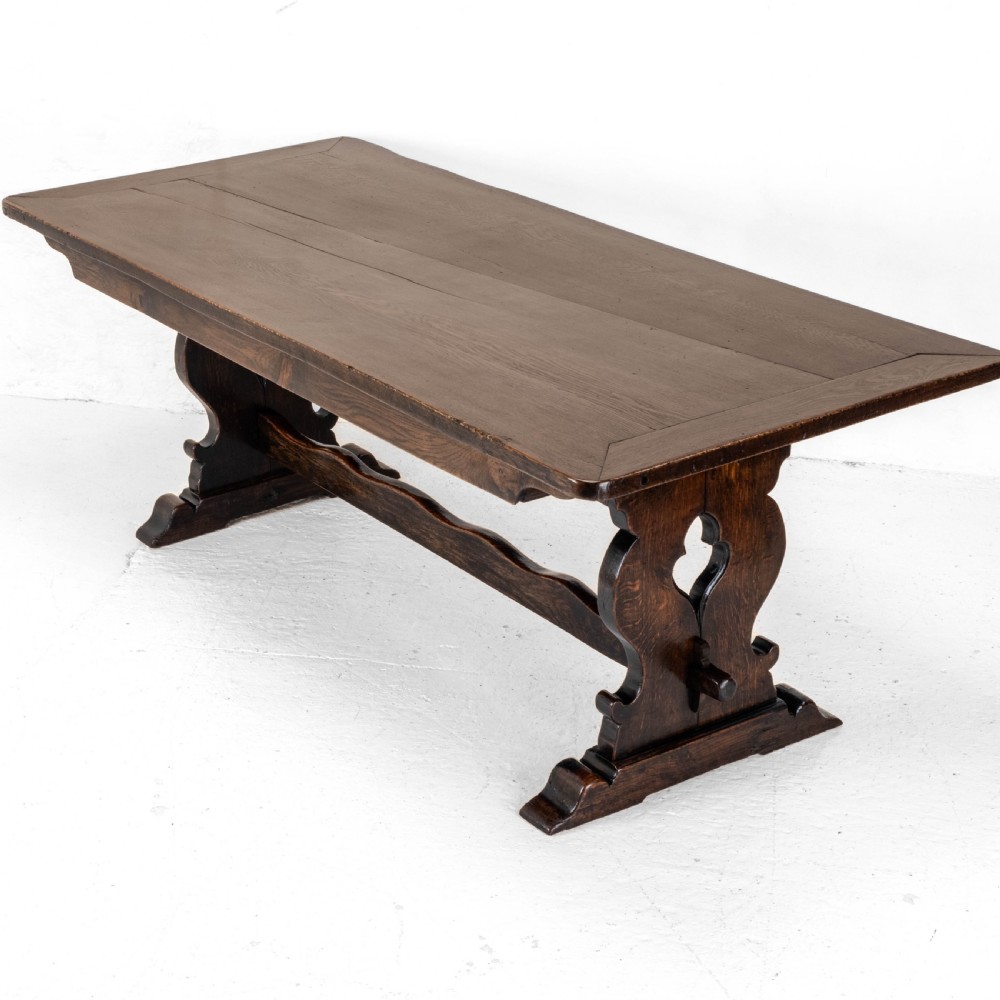 C19th Oak Refectory Trestle Dining Table 6'8