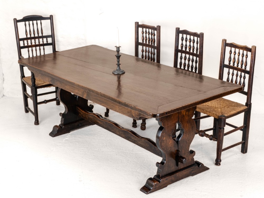 C19th Oak Refectory Trestle Dining Table 6'8