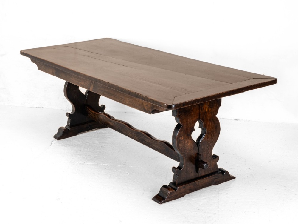 C19th Oak Refectory Trestle Dining Table 6'8