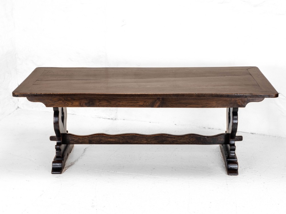 C19th Oak Refectory Trestle Dining Table 6'8