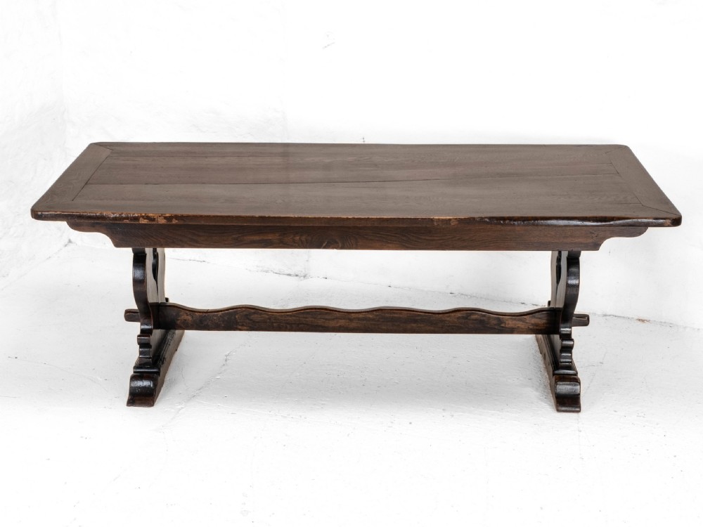 C19th Oak Refectory Trestle Dining Table 6'8