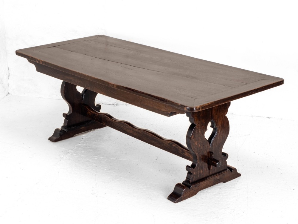 C19th Oak Refectory Trestle Dining Table 6'8