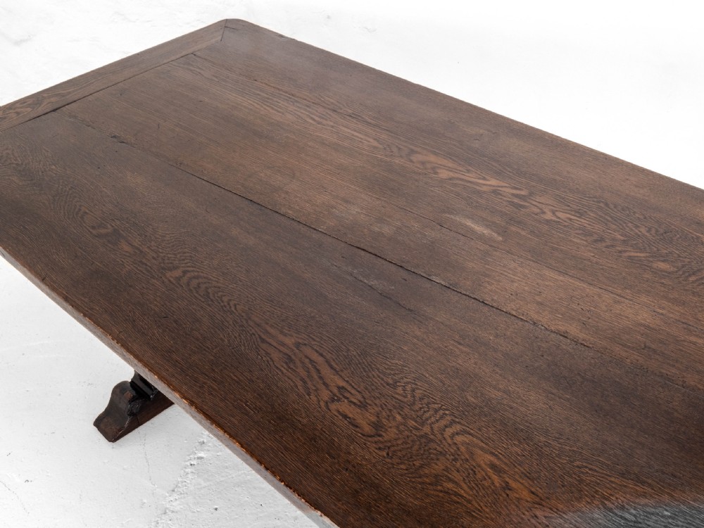 C19th Oak Refectory Trestle Dining Table 6'8