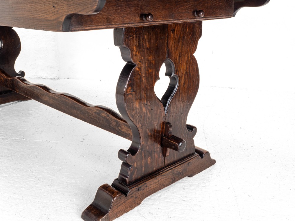 C19th Oak Refectory Trestle Dining Table 6'8