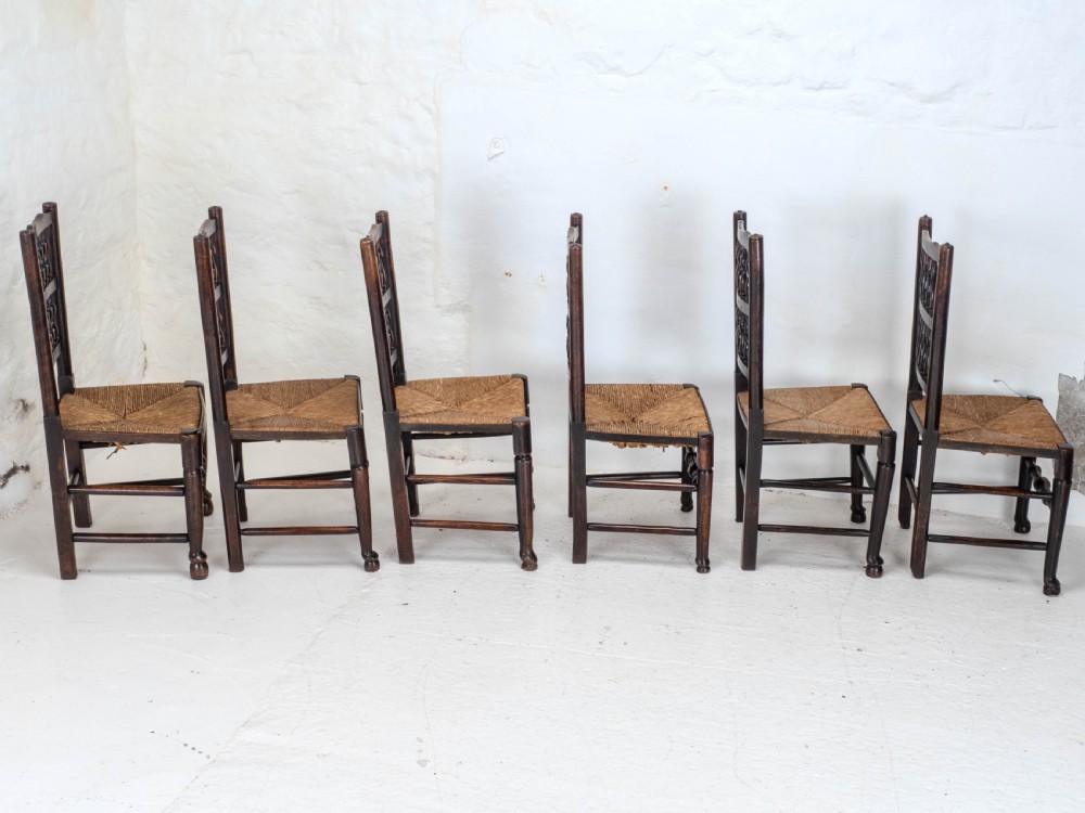 C19th Matched Set of 6 Elm & Ash Lancashire Rush Seat Country Dining Chairs View VII