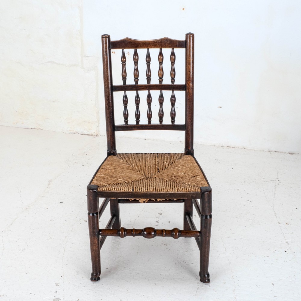 C19th Matched Set of 6 Elm & Ash Lancashire Rush Seat Country Dining Chairs View IX