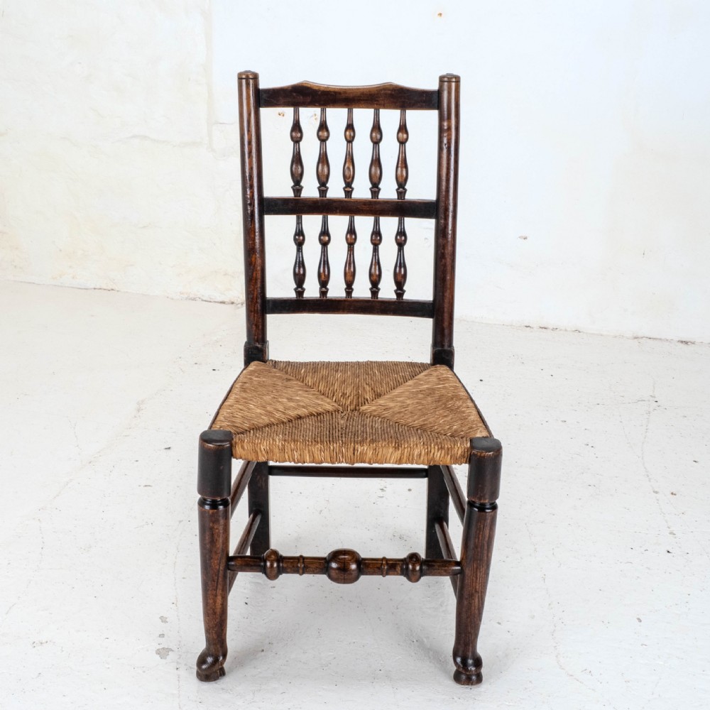 C19th Matched Set of 6 Elm & Ash Lancashire Rush Seat Country Dining Chairs View X