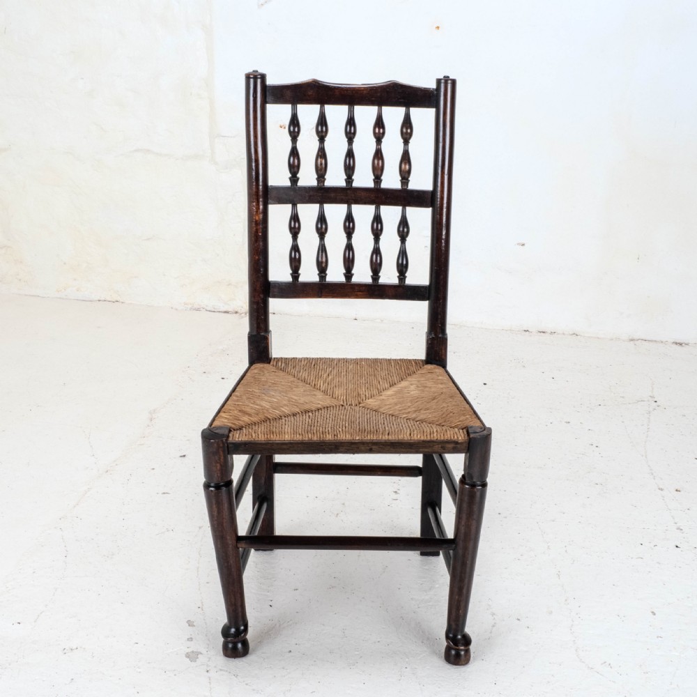 C19th Matched Set of 6 Elm & Ash Lancashire Rush Seat Country Dining Chairs View XI