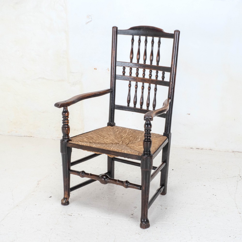 C19th Elm & Ash Lancashire Rush Seat Country Carver Armchair View II