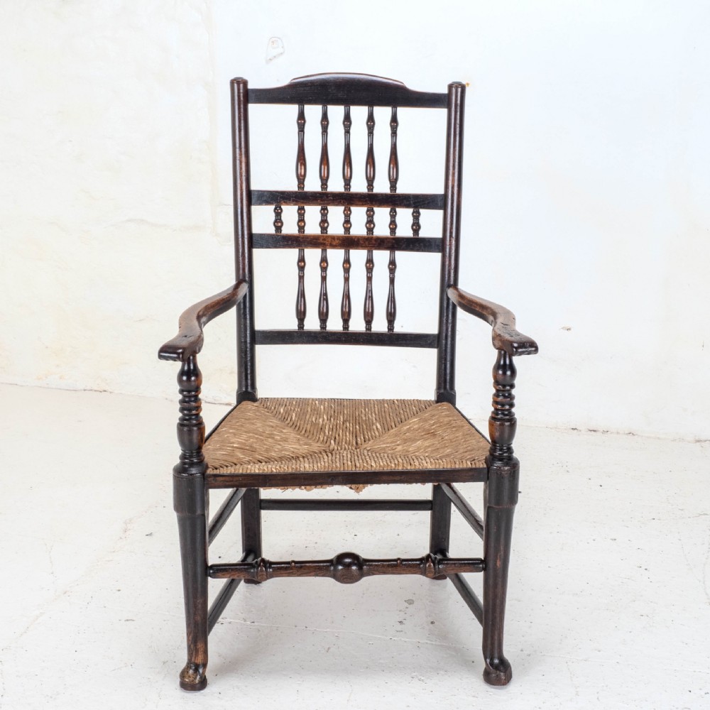 C19th Elm & Ash Lancashire Rush Seat Country Carver Armchair View III