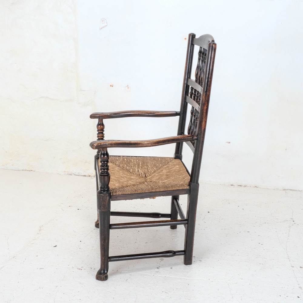 C19th Elm & Ash Lancashire Rush Seat Country Carver Armchair View IV