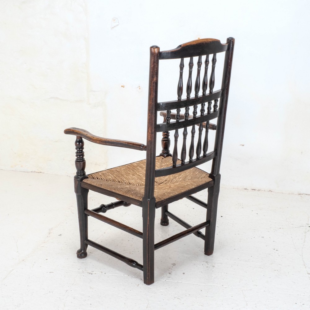 C19th Elm & Ash Lancashire Rush Seat Country Carver Armchair View V