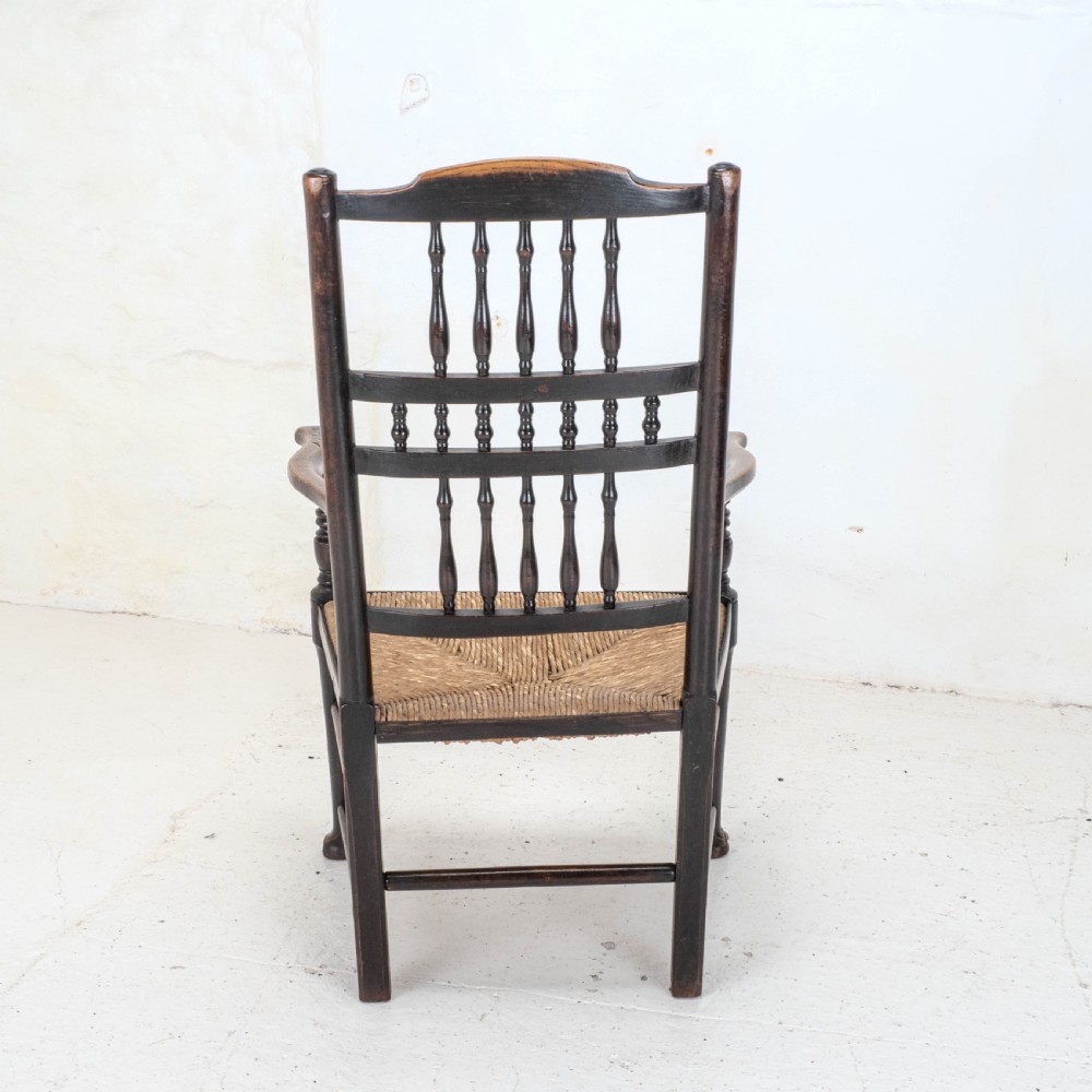 C19th Elm & Ash Lancashire Rush Seat Country Carver Armchair View VI