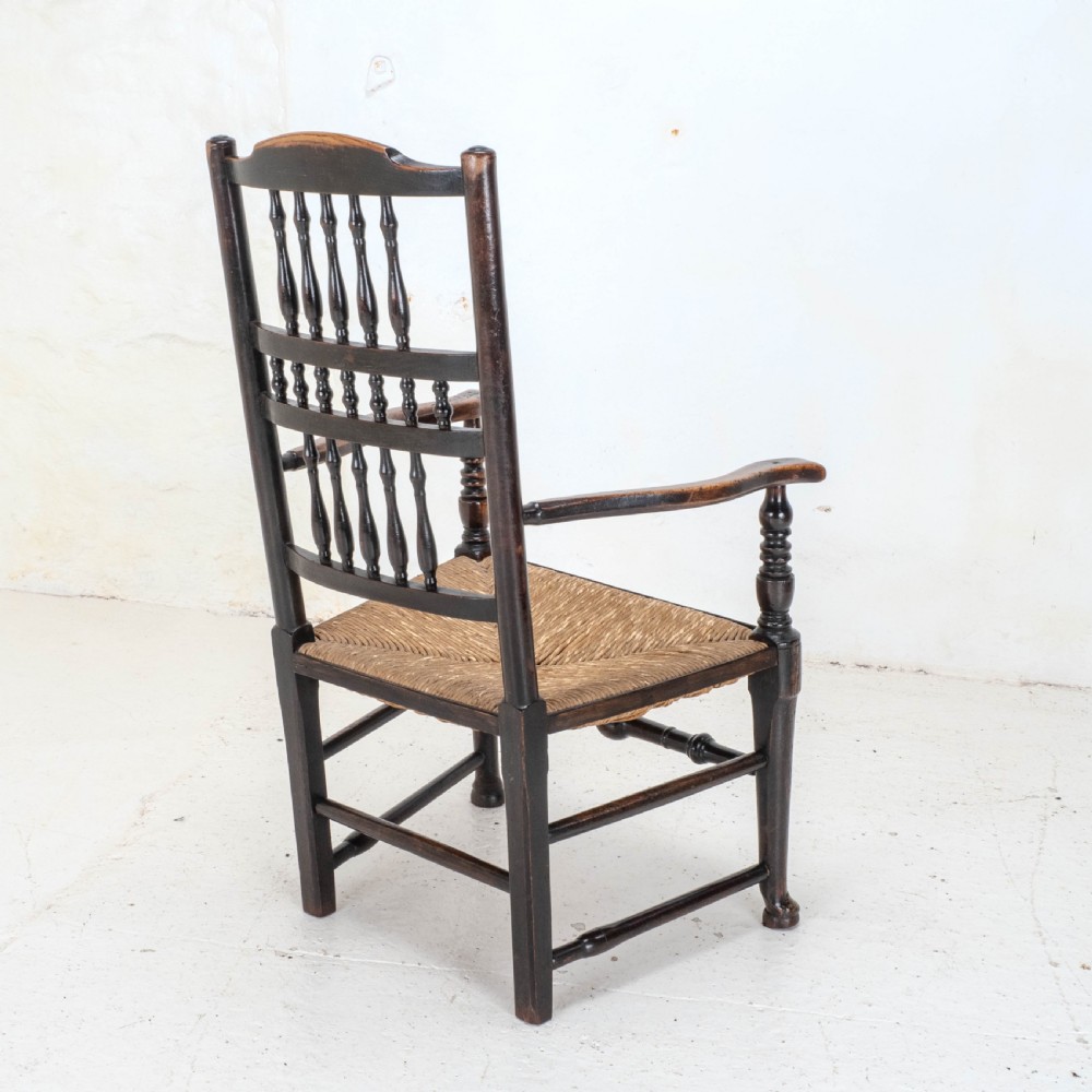 C19th Elm & Ash Lancashire Rush Seat Country Carver Armchair View VII