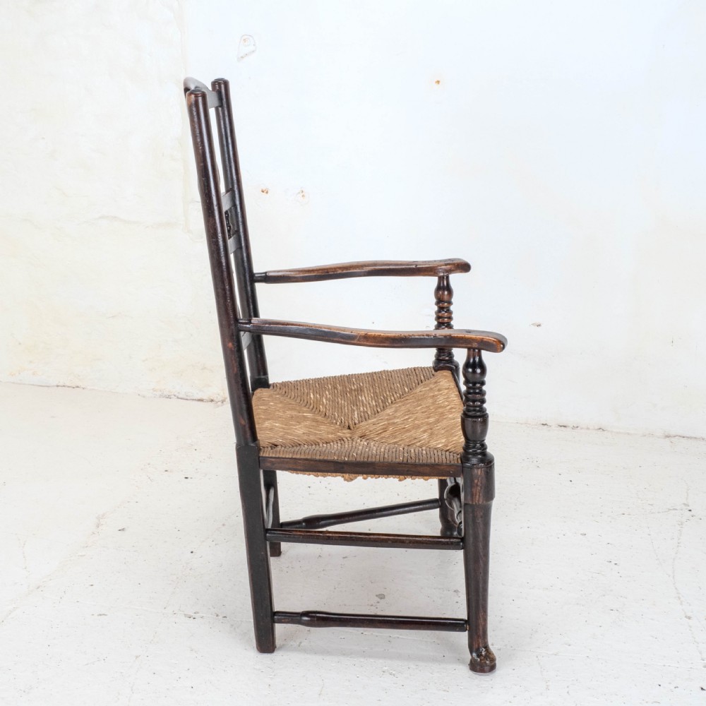 C19th Elm & Ash Lancashire Rush Seat Country Carver Armchair View VIII