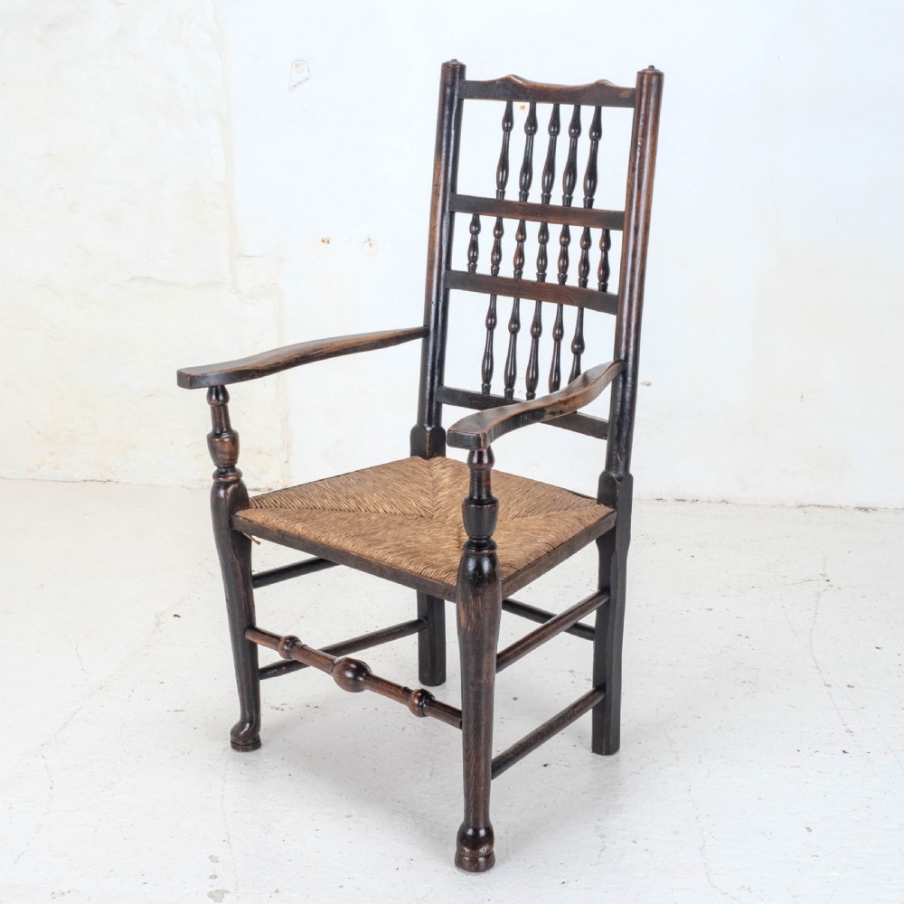 C19th Elm Ash & Beech Lancashire Rush Seat Country Carver Armchair View II