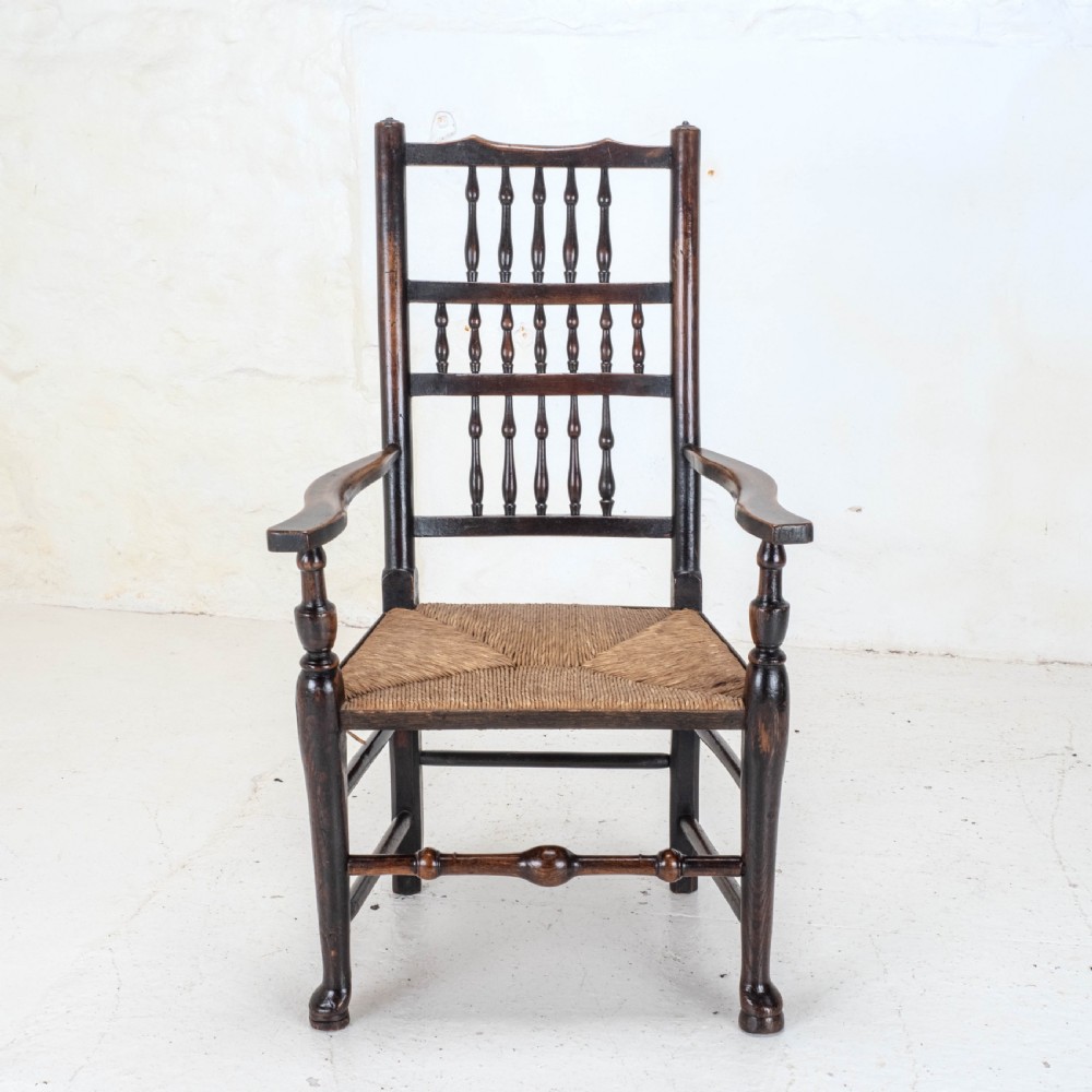 C19th Elm Ash & Beech Lancashire Rush Seat Country Carver Armchair View III