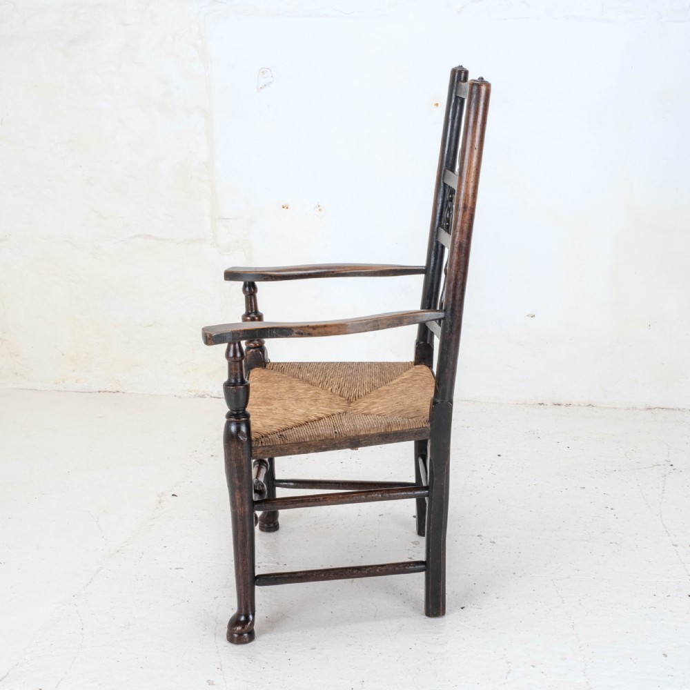 C19th Elm Ash & Beech Lancashire Rush Seat Country Carver Armchair View IV