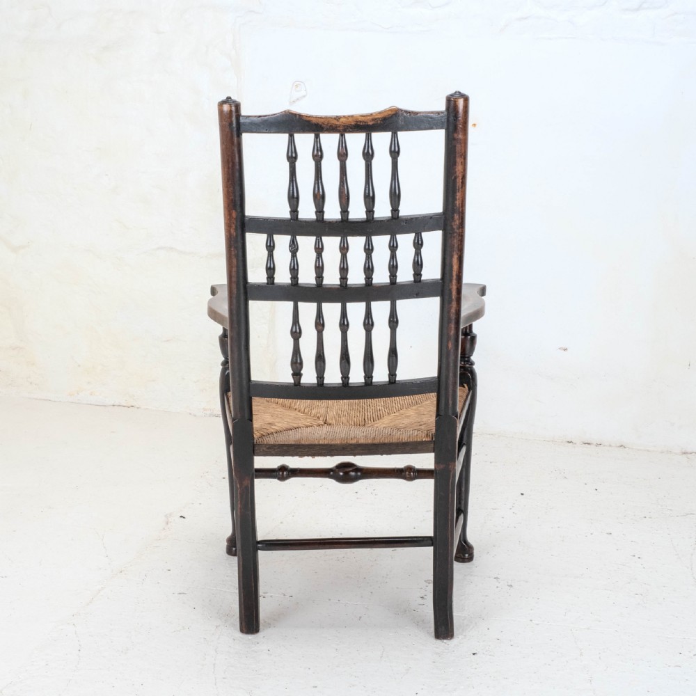 C19th Elm Ash & Beech Lancashire Rush Seat Country Carver Armchair View V