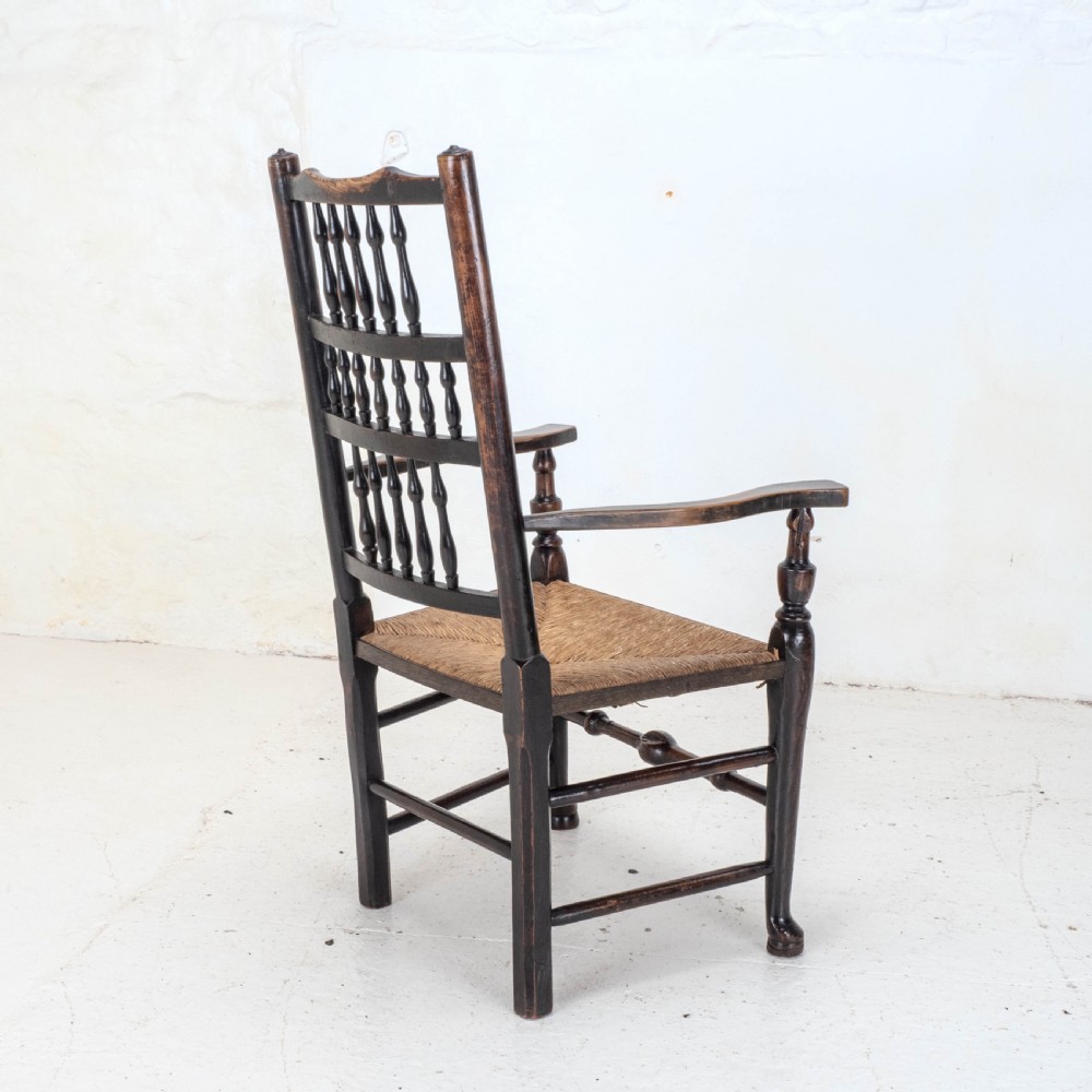 C19th Elm Ash & Beech Lancashire Rush Seat Country Carver Armchair View VI