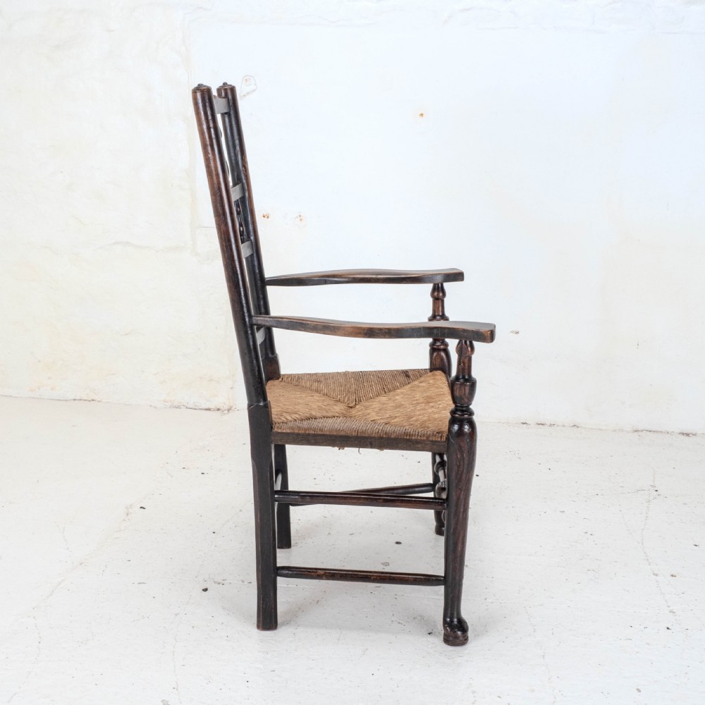 C19th Elm Ash & Beech Lancashire Rush Seat Country Carver Armchair View VII