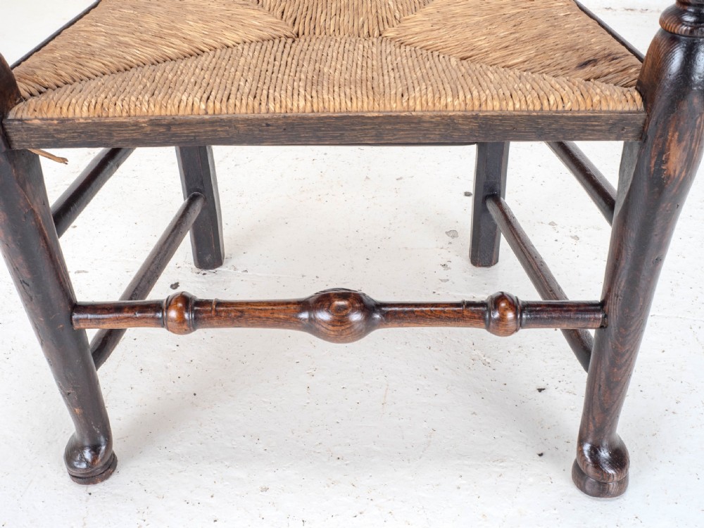 C19th Elm Ash & Beech Lancashire Rush Seat Country Carver Armchair View X