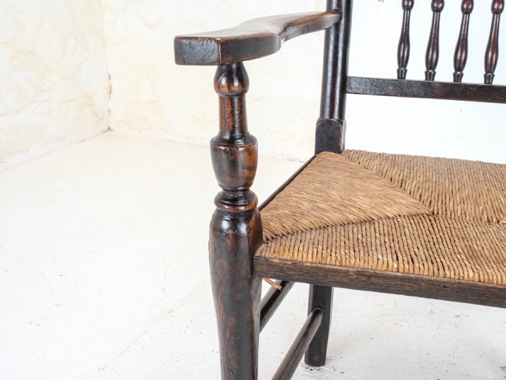 C19th Elm Ash & Beech Lancashire Rush Seat Country Carver Armchair View XI