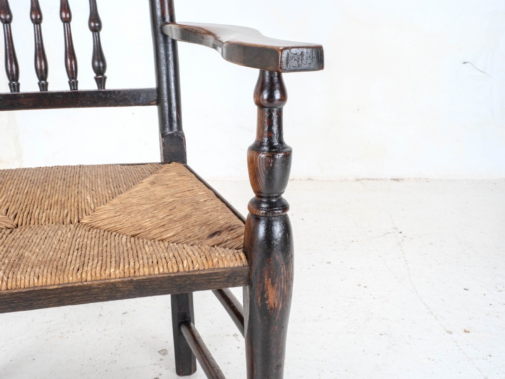 C19th Elm Ash & Beech Lancashire Rush Seat Country Carver Armchair View XII